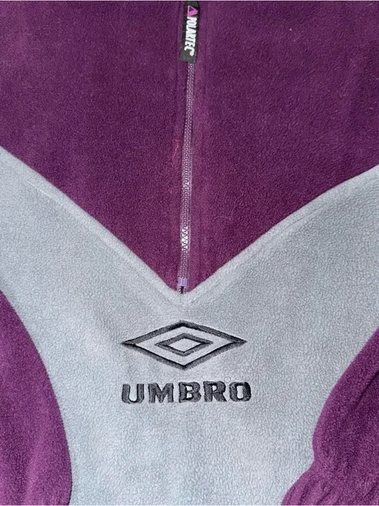VTG Umbro Purple & Grey Quarter Zip Fleece Sweater Men’s Large Streetwear Y2K - Picture 4 of 7